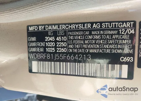 2005 Mercedes-Benz C 240 Luxury 4Matic z USA, uszkodzony, nr VIN WDBRF81J55F664213